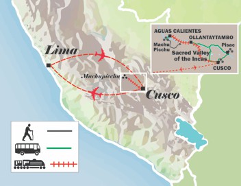 map of the itinerary peru tour short inca trail to machu picchu
