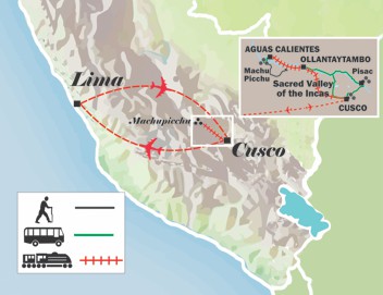 map of the itinerary peru tour short inca trail to machu picchu