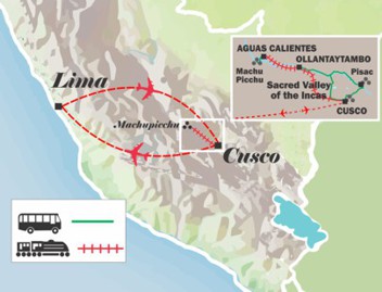map of the itinerary peru tour cusco and machu picchu